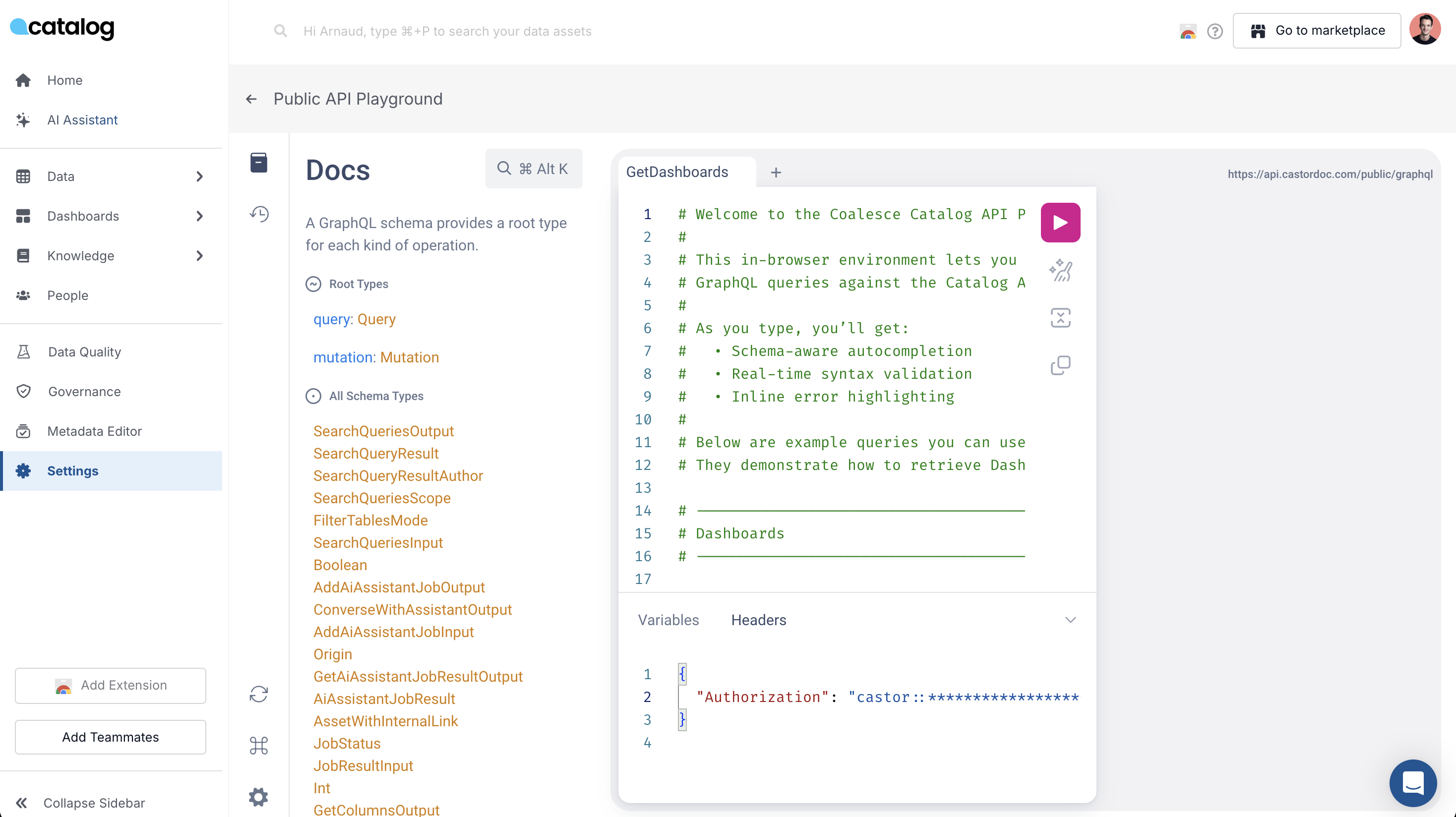 Catalog API playground