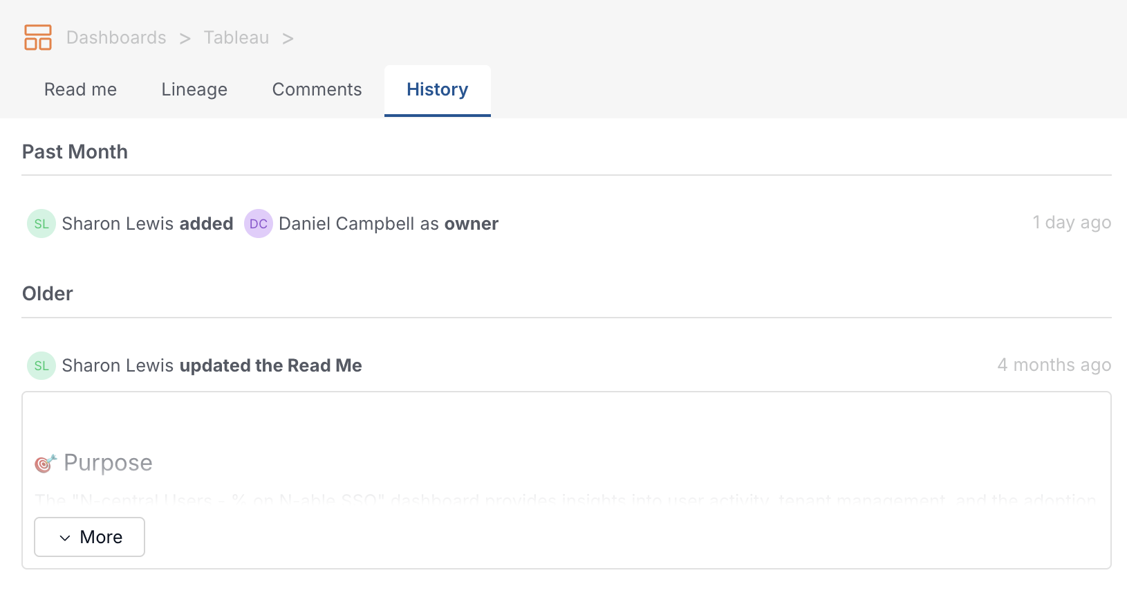 Full Metadata History tab