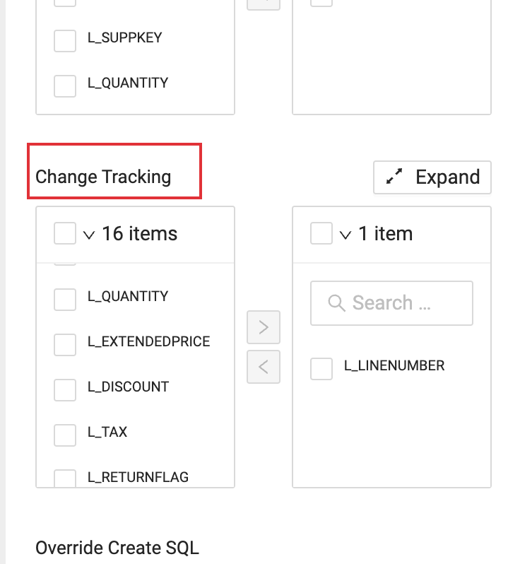 Coalesce Node Editor showing two columns for change tracking. One with the list of rows and the other with the list of selected rows.