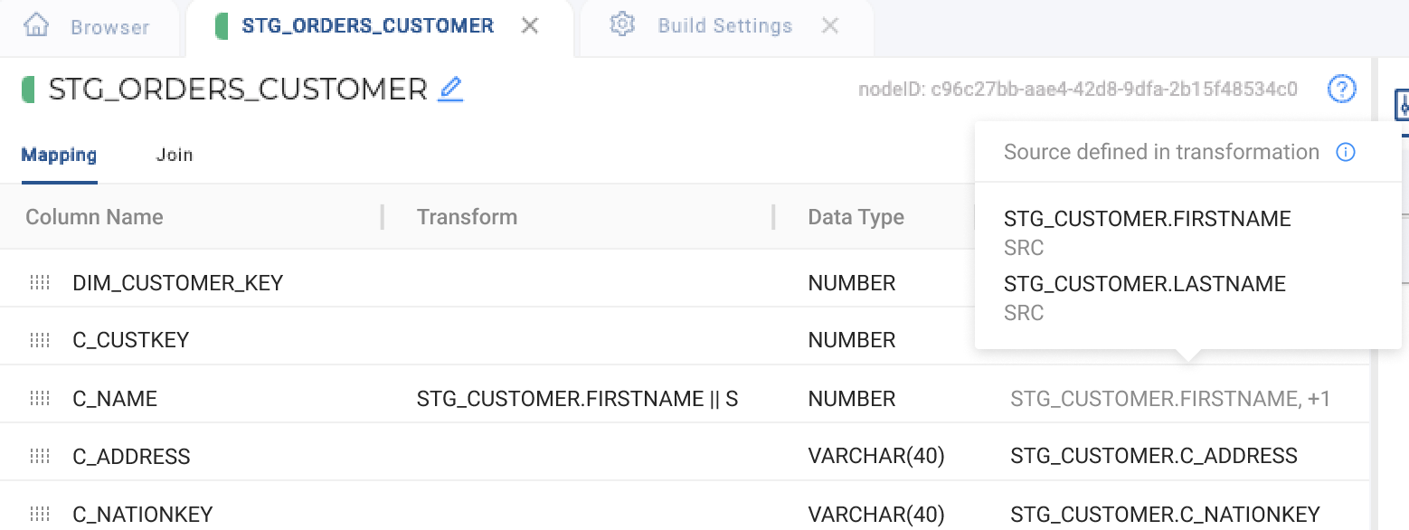 source added in the column transformation field.