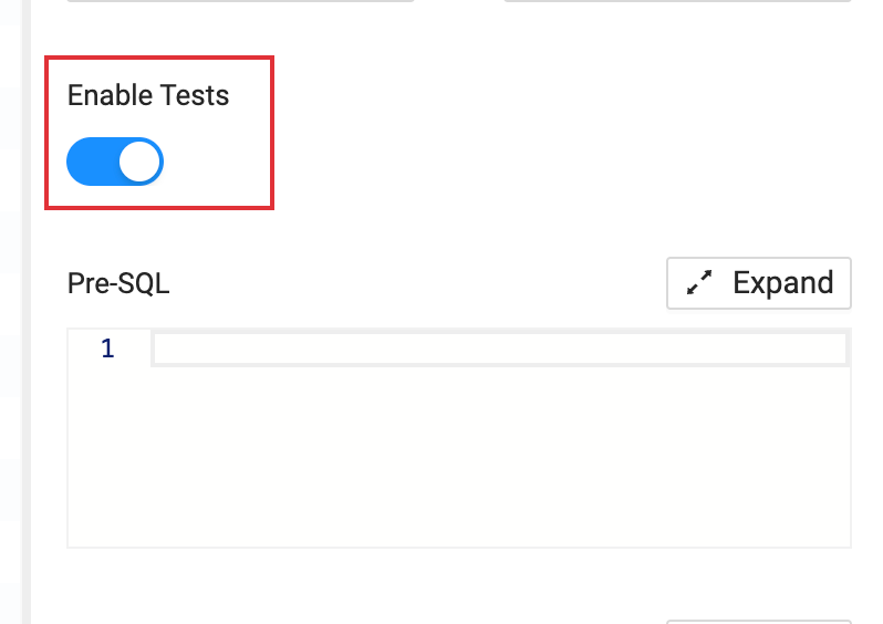 A toggle with the label TEnable Tests.