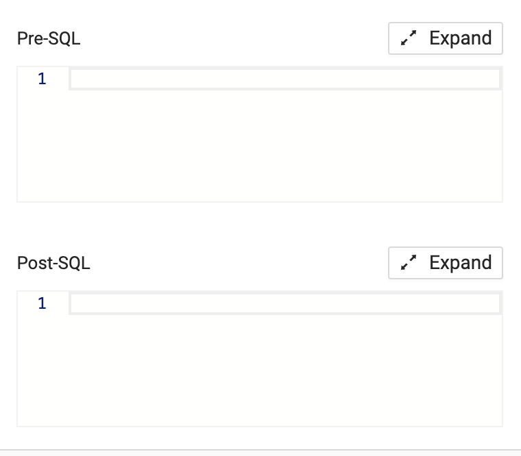 Two text boxes stacked. The top box is labeled Pre-SQL and the bottom box is labeled Post-SQL.