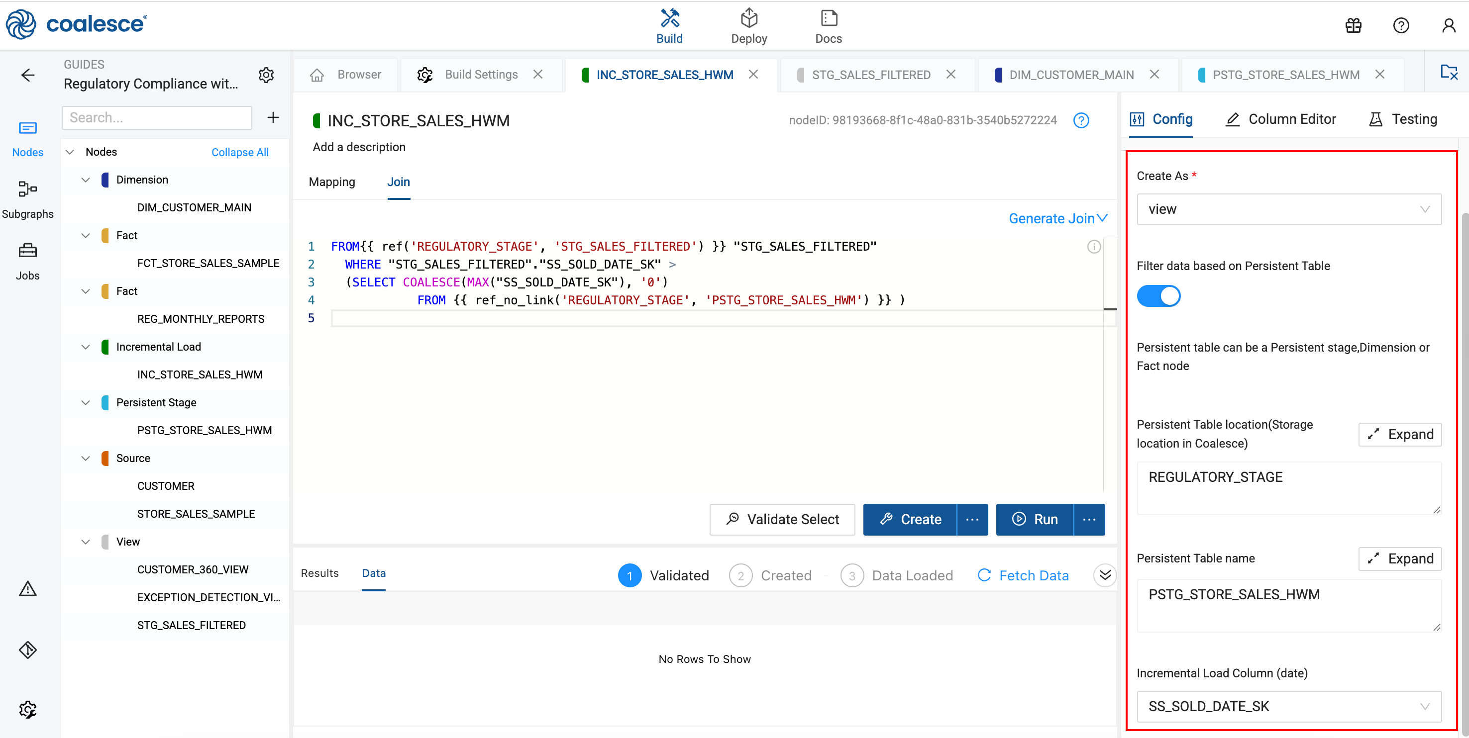 Incremental load configuration screen