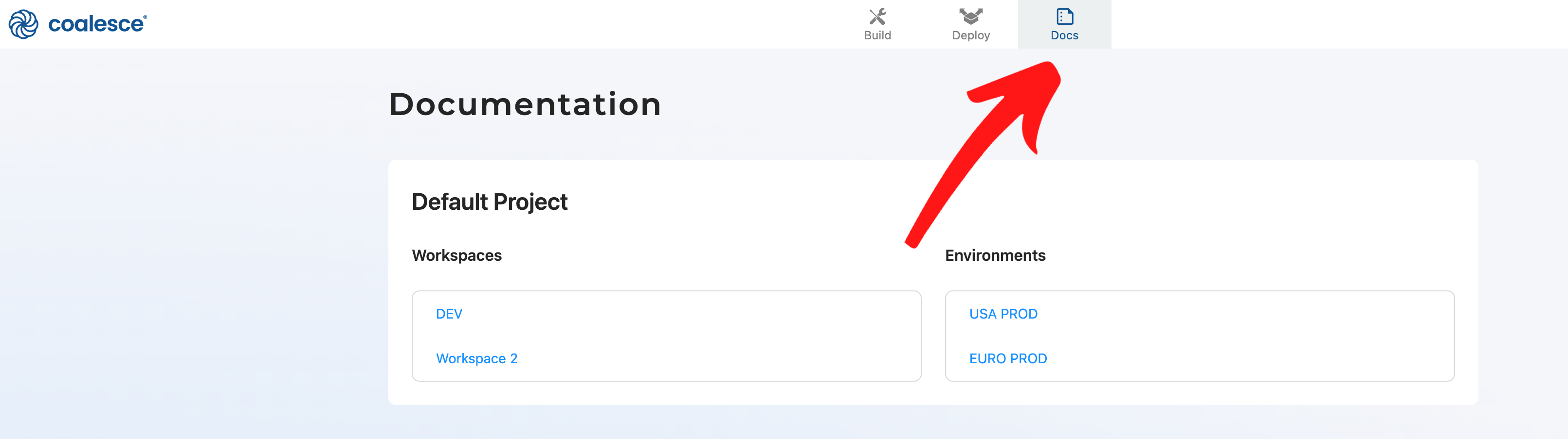 Pipeline documentation from the top of the user interface, through the Docs link