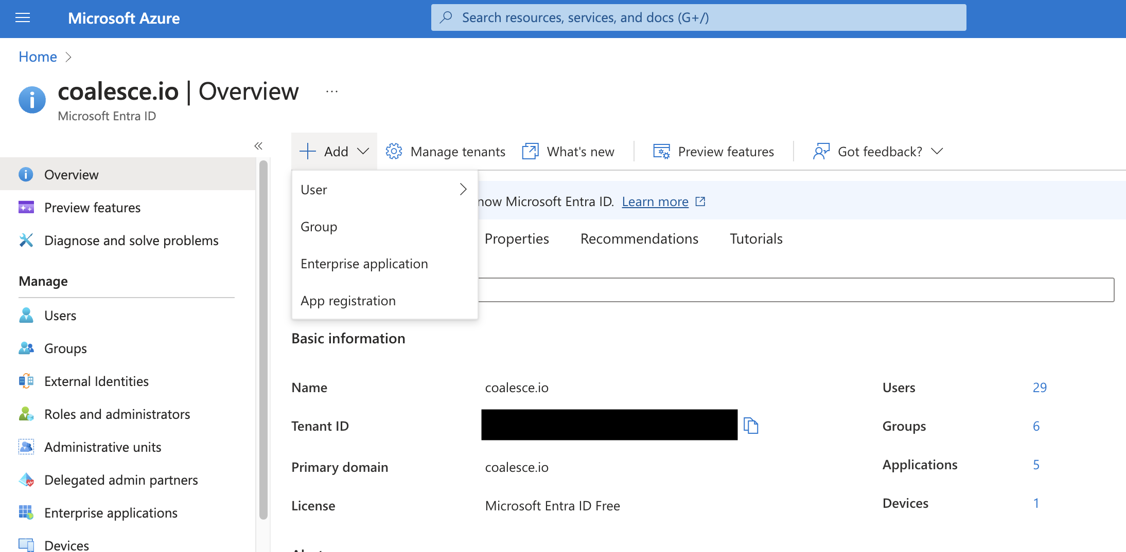 Azure Active Directory home page